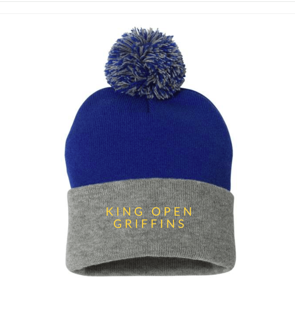 Picture of beanie hat with "King Open School"